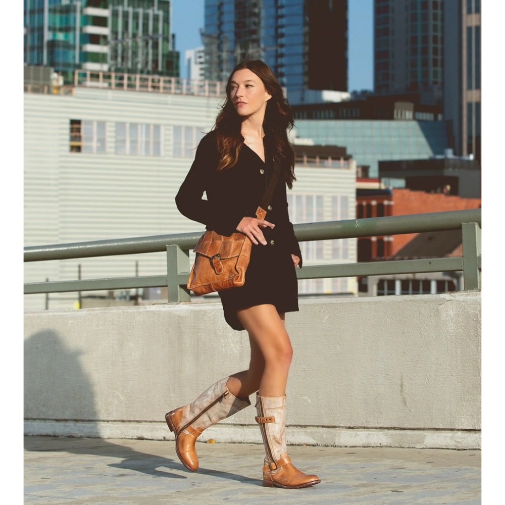 Bed Stu Distressed Brown and Cream Moto Boots - Picture 5 of 6